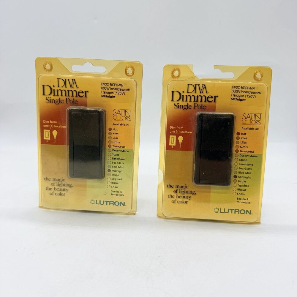 2 Lutron DVSC-600PH-MN Diva 600W 3-Way Slide Dimmer Midnight NOS